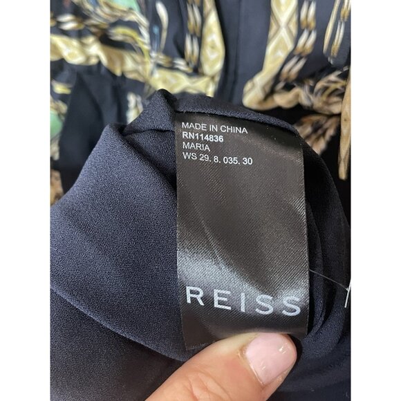 REISS Maria Mini Silk Dress Blue Sz 0 EU 32 Designer Party Wedding Pleated Lux - Picture 6 of 9